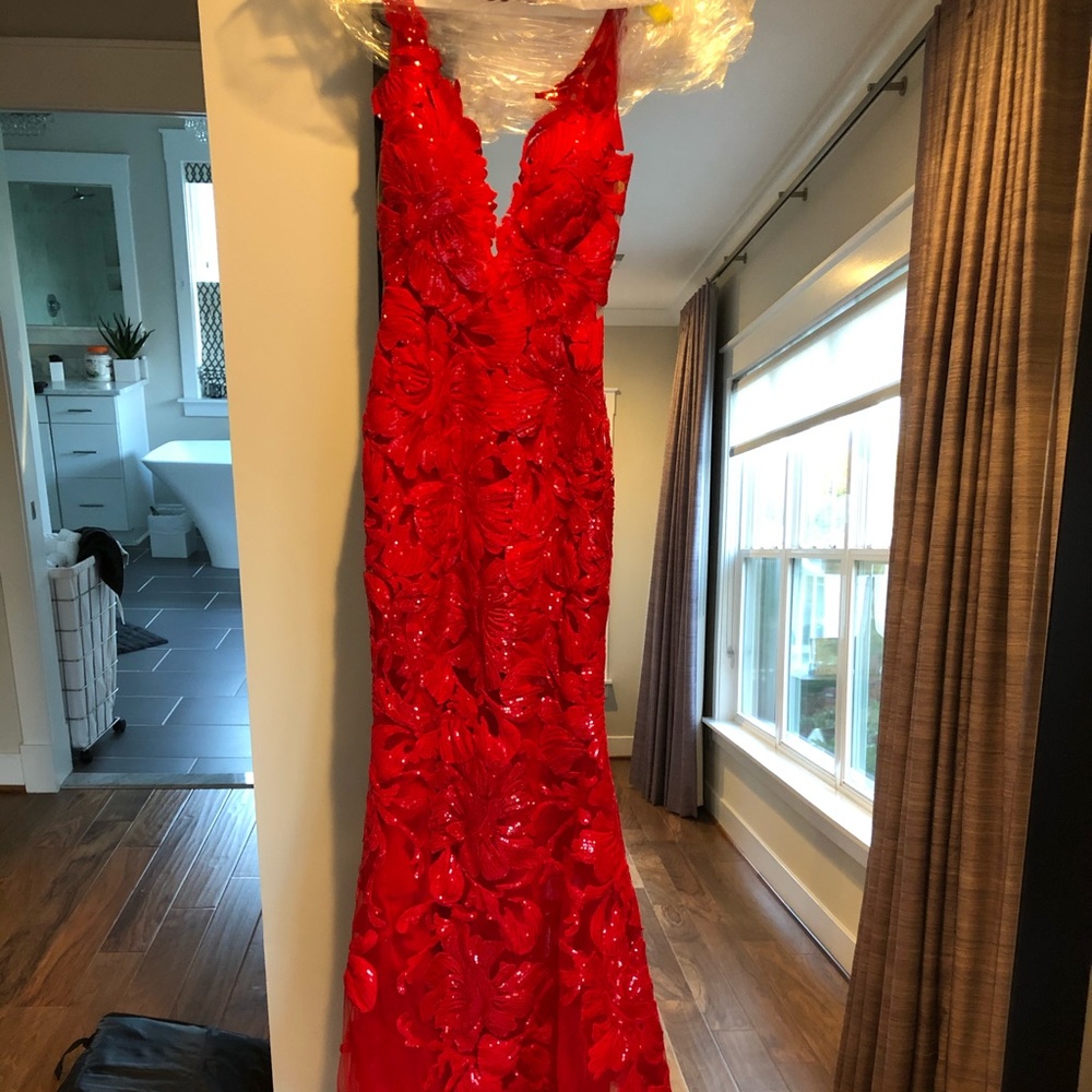 Jovani red black tie dress
